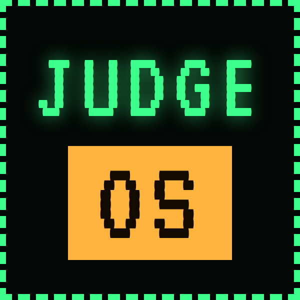 The JUDGE/OS badge: green JUDGE over an amber OS block, in a dashed square
